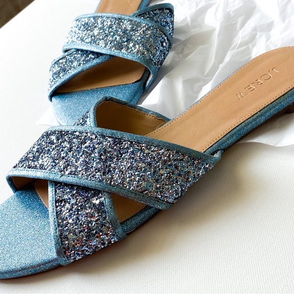 NWT, J Crew Blue Glitter Cora Crisscross Sandals, Size 10.5 - Picture 3 of 9